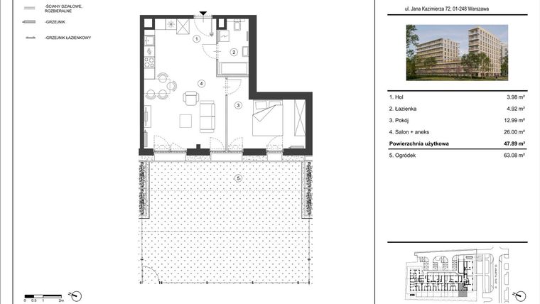 Rzut - Mieszkanie na sprzedaż 2 pokoje o powierzchni 47,89 m² - numer 1 w Westo Wola