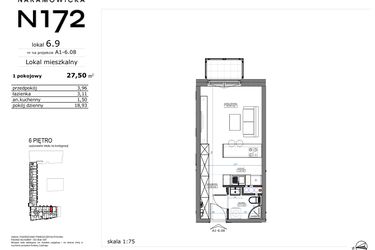 Rzut - Mieszkanie na sprzedaż 1 pokój o powierzchni 27,5 m² - numer 06.09 w Naramowicka 172