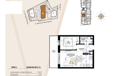 Rzut - Mieszkanie na sprzedaż 2 pokoje o powierzchni 39,26 m² - numer B.3.12 w Vanda Park