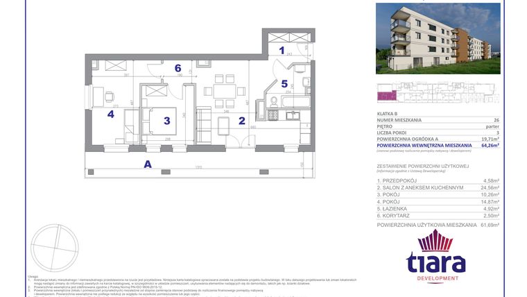 Rzut - Mieszkanie na sprzedaż 3 pokoje o powierzchni 64,26 m² - numer 26 w Osiedle Janowiecka