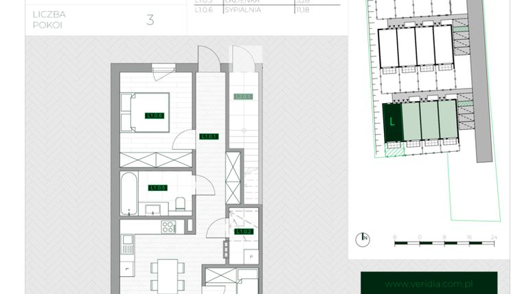 Rzut - Mieszkanie na sprzedaż 3 pokoje o powierzchni 57,5 m² - numer L1 w Zielona Krzyszkowicka