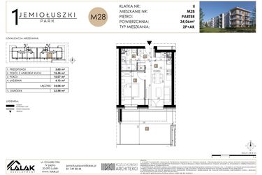Rzut - Mieszkanie na sprzedaż 2 pokoje o powierzchni 34,06 m² - numer M28 w Jemiołuszki Park