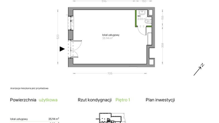 Rzut - Lokal użytkowy na sprzedaż 1 pokój o powierzchni 37,8 m² - numer I/F/U05 w Bochenka Vita