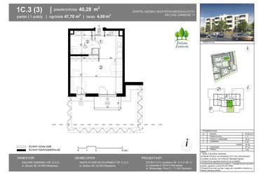 Rzut - Mieszkanie na sprzedaż 1 pokój o powierzchni 40,28 m² - numer 1C.3 w Zielone Zamienie XI