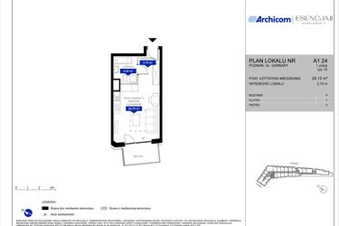 Rzut - Mieszkanie na sprzedaż 1 pokój o powierzchni 29,05 m² - numer A1.24 w Apartamenty Esencja II