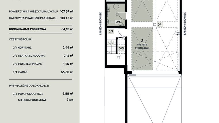 Rzut - Mieszkanie na sprzedaż 4 pokoje o powierzchni 107,59 m² - numer D.5 w Wiązana Residence