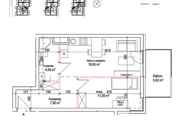 Rzut - Mieszkanie na sprzedaż 2 pokoje o powierzchni 41,74 m² - numer 22B w Łowicka 25