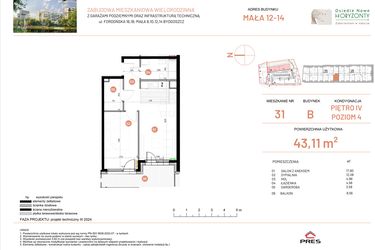 Rzut - Mieszkanie na sprzedaż 2 pokoje o powierzchni 43,11 m² - numer 12.31 w Osiedle Nowe Horyzonty etap III