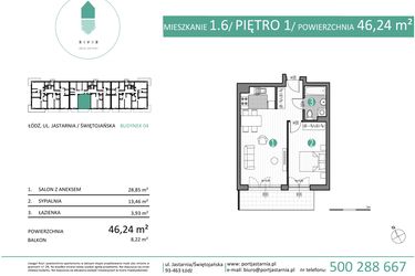 Rzut - Mieszkanie na sprzedaż 2 pokoje o powierzchni 46,24 m² - numer 04.1.6 w Port Jastarnia bud. 01, 04