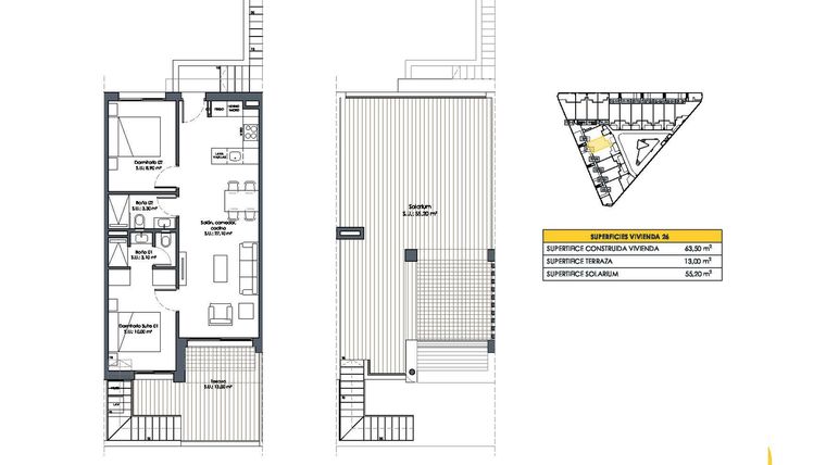 Rzut - Dom na sprzedaż 2 pokoje o powierzchni 63,5 m² - numer 26 w Domy w San Fulgencio - 46495750