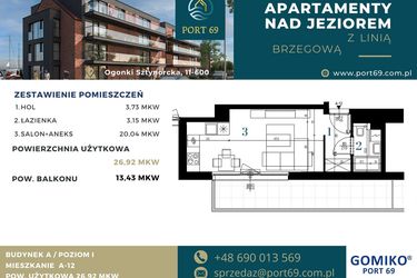 Rzut - Mieszkanie na sprzedaż 1 pokój o powierzchni 26,92 m² - numer A-12 w Port 69