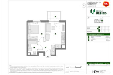 Rzut - Mieszkanie na sprzedaż 2 pokoje o powierzchni 36,49 m² - numer B10 w Osiedle Urbino etap 4.1