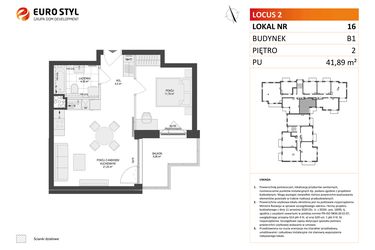 Rzut - Mieszkanie na sprzedaż 2 pokoje o powierzchni 41,89 m² - numer 16 w Locus 2