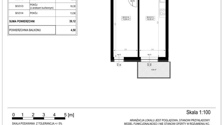 Rzut - Mieszkanie na sprzedaż 2 pokoje o powierzchni 39,12 m² - numer B-3-31 w Zamieszkaj na Rudawskiej 5