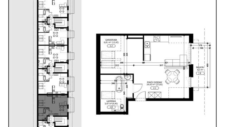 Rzut - Mieszkanie na sprzedaż 1 pokój o powierzchni 34,71 m² - numer B3-M17 w Śląska Park
