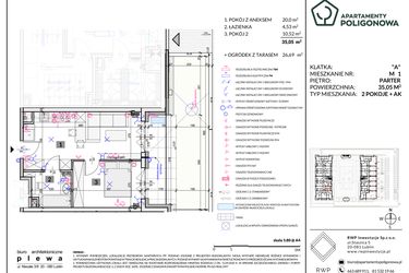 Rzut - Mieszkanie na sprzedaż 2 pokoje o powierzchni 35,05 m² - numer 1 w Apartamenty Poligonowa etap 5