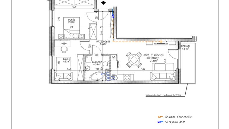 Rzut - Mieszkanie na sprzedaż 3 pokoje o powierzchni 56,8 m² - numer 4 w Osiedle OdNowa K5
