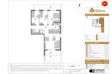 Rzut - Mieszkanie na sprzedaż 4 pokoje o powierzchni 78,38 m² - numer B.1 w Wille Biskupin