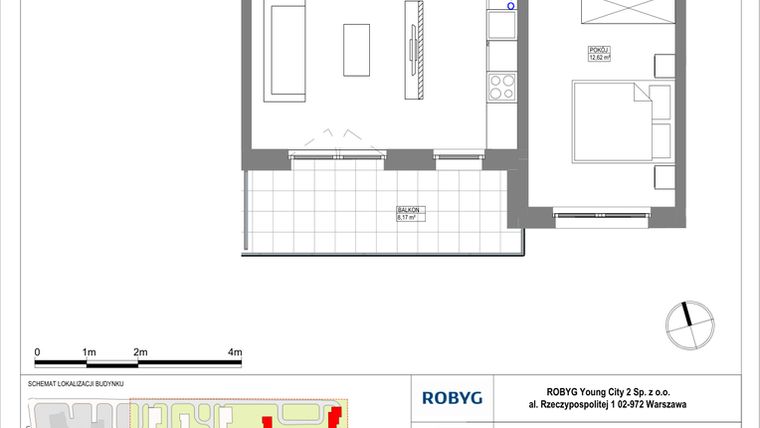 Rzut - Mieszkanie na sprzedaż 2 pokoje o powierzchni 52,13 m² - numer MLAAB/B/2/1 w Metro Life Apartamenty