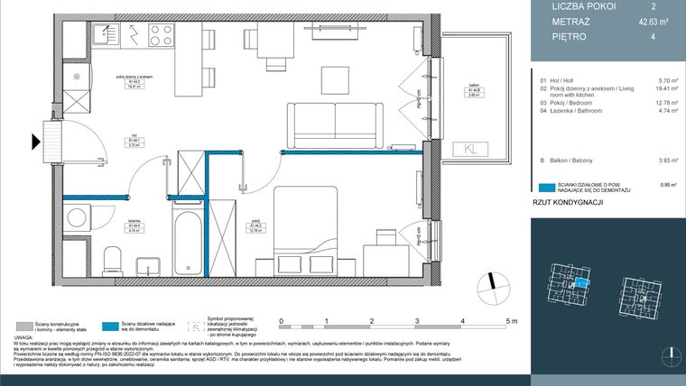 Rzut - Mieszkanie na sprzedaż 2 pokoje o powierzchni 42,6 m² - numer 44 w Nordic Górka Narodowa