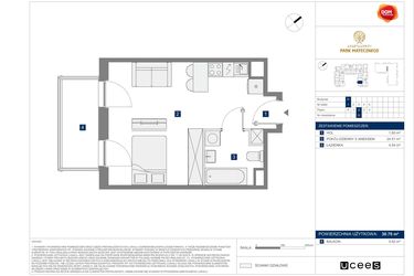 Rzut - Mieszkanie na sprzedaż 1 pokój o powierzchni 30,7 m² - numer H9 w Apartamenty Park Matecznego Etap 2.2