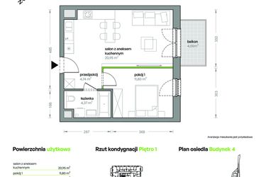 Rzut - Mieszkanie na sprzedaż 2 pokoje o powierzchni 41,86 m² - numer B4/A/14 w Ceglana Park