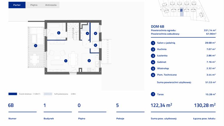Rzut - Dom na sprzedaż 5 pokoi o powierzchni 123,04 m² - numer 6B w Osiedle Stasinek