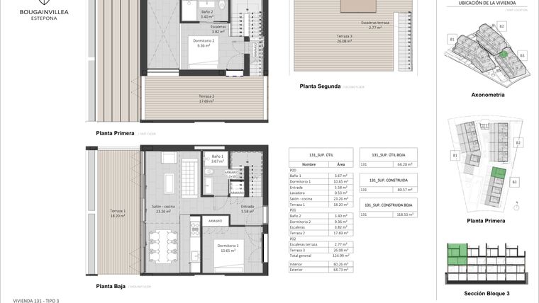 Rzut - Mieszkanie na sprzedaż 2 pokoje o powierzchni 60 m² - numer 131 w Bougainvillea - Estepona