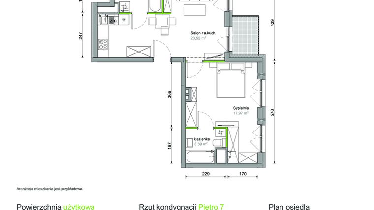 Rzut - Mieszkanie na sprzedaż 2 pokoje o powierzchni 49,33 m² - numer A.32 w Ślężna Vita