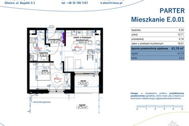 Rzut - Mieszkanie na sprzedaż 2 pokoje o powierzchni 43,18 m² - numer E.0.01 w Wzgórze Poetów 2