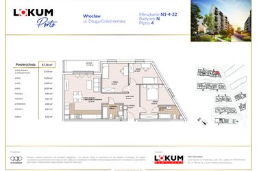 Rzut - Mieszkanie na sprzedaż 4 pokoje o powierzchni 87,56 m² - numer N1-4-22 w Lokum Porto etap V bud. N