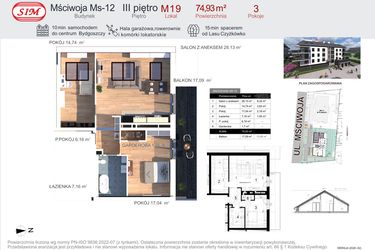 Rzut - Mieszkanie na sprzedaż 3 pokoje o powierzchni 74,93 m² - numer 19 w Mściwoja MS-12