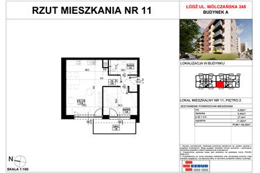 Rzut - Mieszkanie na sprzedaż 2 pokoje o powierzchni 49,25 m² - numer A.11 w Wólczańska 248 - etap II