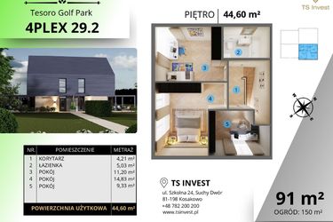 Rzut - Dom na sprzedaż 4 pokoje o powierzchni 91,67 m² - numer 4plex 29.2 w Tesoro Golf Park