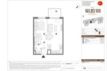 Rzut - Mieszkanie na sprzedaż 2 pokoje o powierzchni 36,05 m² - numer A.35 w Osiedle Wilno VIII