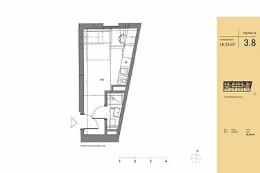 Rzut - Mieszkanie na sprzedaż 1 pokój o powierzchni 18,13 m² - numer 3.8 w Rezydencja San Petrus