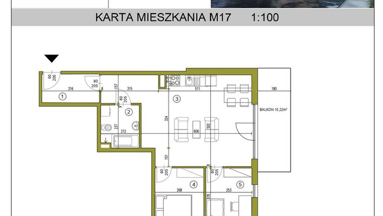 Rzut - Mieszkanie na sprzedaż 3 pokoje o powierzchni 61,91 m² - numer M17 w Kameralna Golikówka