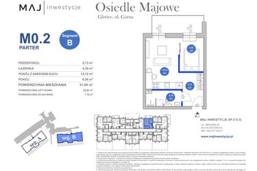 Rzut - Mieszkanie na sprzedaż 2 pokoje o powierzchni 30,8 m² - numer M0.2 w Osiedle Majowe 2.0