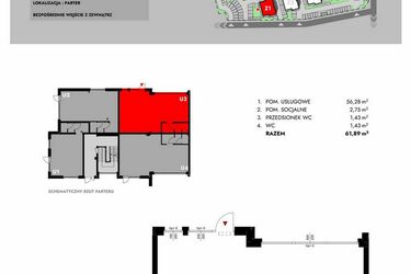 Rzut - Lokal użytkowy na sprzedaż 1 pokój o powierzchni 61,89 m² - numer Z1_U3 w Osiedle Malarska etap IV