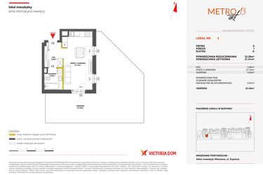 Rzut - Mieszkanie na sprzedaż 1 pokój o powierzchni 32,28 m² - numer 3 w Metro Art 13