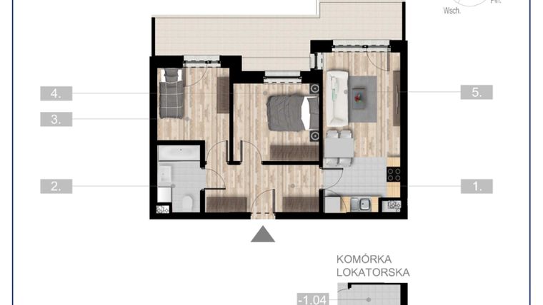 Rzut - Mieszkanie na sprzedaż 3 pokoje o powierzchni 49,92 m² - numer 32 w Szczytno Dąbrowskiego - etap 3