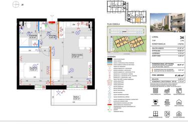 Rzut - Mieszkanie na sprzedaż 2 pokoje o powierzchni 40,97 m² - numer 34 w Harmony Antoninek