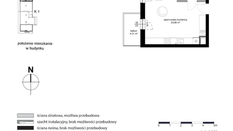 Rzut - Mieszkanie na sprzedaż 1 pokój o powierzchni 29,9 m² - numer M67 w Kwarcowe Wzgórze
