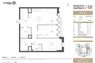 Rzut - Mieszkanie na sprzedaż 3 pokoje o powierzchni 78,2 m² - numer 27 w Garbary 68
