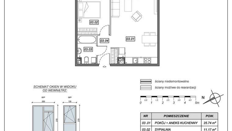 Rzut - Mieszkanie na sprzedaż 2 pokoje o powierzchni 44,9 m² - numer 9.B.03 w Nowe Południe bud. 9