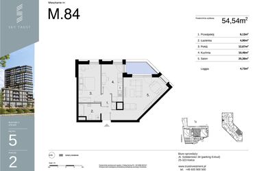 Rzut - Mieszkanie na sprzedaż 2 pokoje o powierzchni 54,54 m² - numer M84 w Sky Trust etap II
