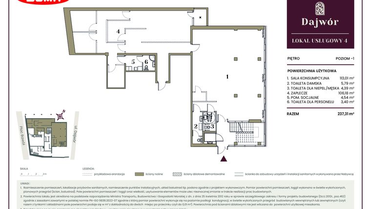 Rzut - Lokal użytkowy na sprzedaż 1 pokój o powierzchni 237,31 m² - numer LU4 w Dajwór