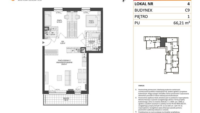 Rzut - Mieszkanie na sprzedaż 3 pokoje o powierzchni 66,21 m² - numer C9.4 w Konstelacja etap V