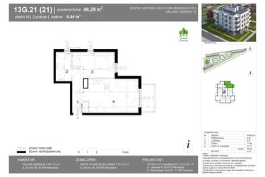 Rzut - Mieszkanie na sprzedaż 2 pokoje o powierzchni 46,3 m² - numer 13G.21 w Zielone Zamienie X