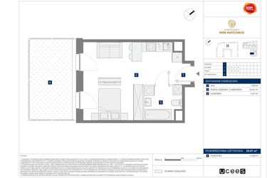 Rzut - Mieszkanie na sprzedaż 1 pokój o powierzchni 29,87 m² - numer I2 w Apartamenty Park Matecznego Etap 2.2